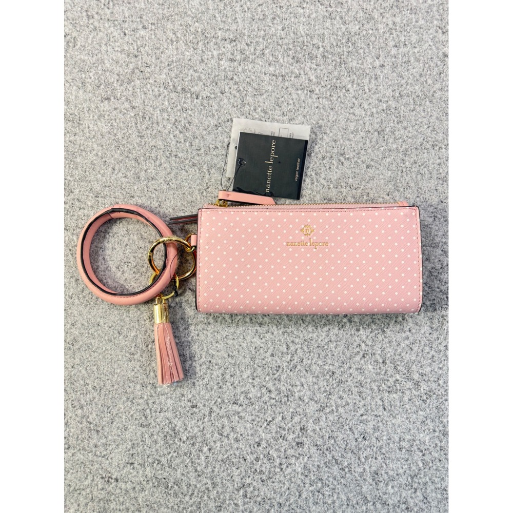 Nanette Lepore Pink Polka Dot Tech Wallet w/ Ring Bracelet Tassel 28716677 NEW